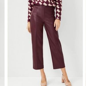 Ann Taylor sz 14 Faux Leather Burgundy Crop Pants